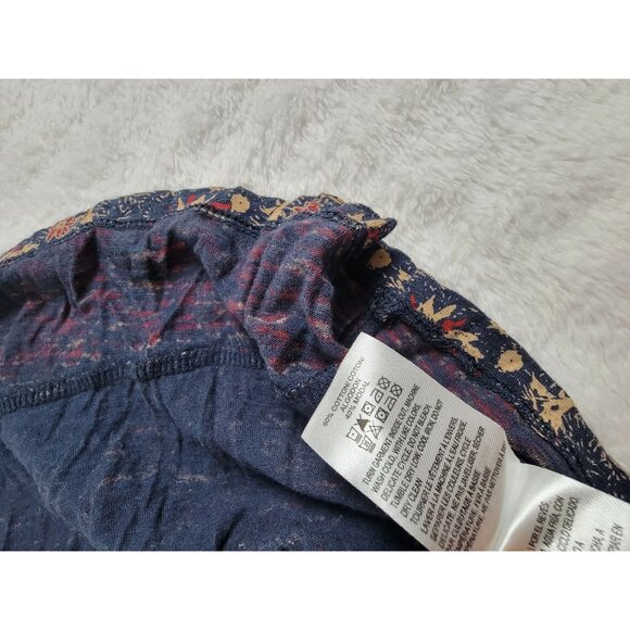 Lucky Brand Womens Floral Boho Print 3/4 Sleeve V-neck Top Large Blue Red Casual - Picture 6 of 9